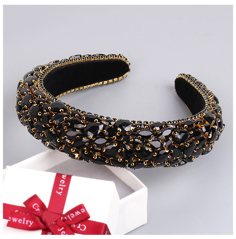 women's retro lady water droplets cloth inlay rhinestones hair band