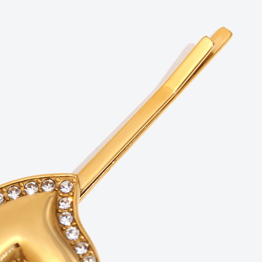 Cute Side Clip Bang Clip Girly Heart Barrettes Stainless Steel 18K Gold Plating Irregular Heart Side Diamond Hair Clip Barrettes