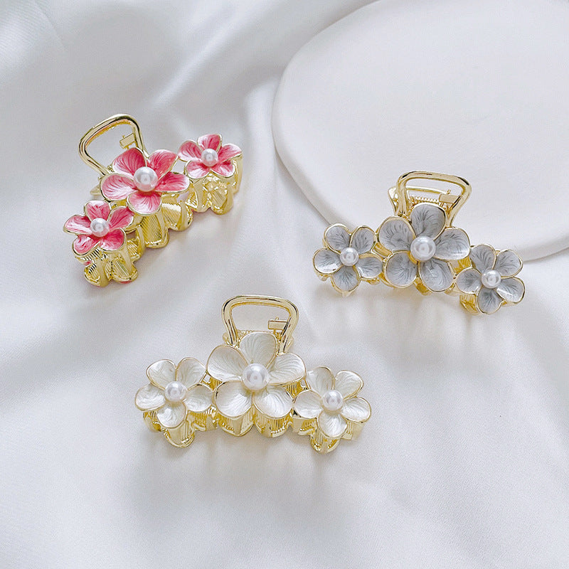 sweet flower imitation pearl alloy painting oil hair claws