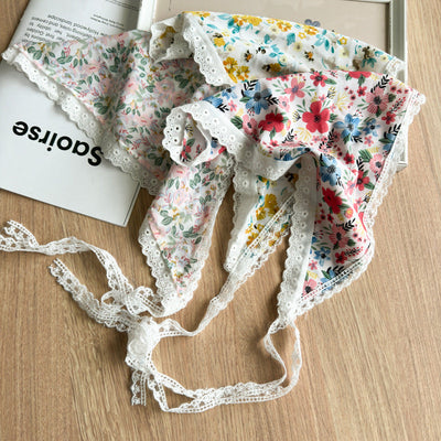 Three-State New Fresh Lace Edge Triangular Binder Small Floral Daisy Headcloth Long Summer Outing Hair Accessories
