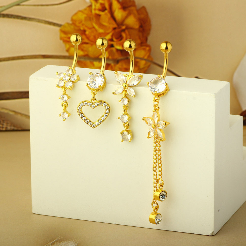 1 Piece 1 Set Belly Rings Simple Style Heart Shape Butterfly 316L Stainless Steel  Inlay Zircon Belly Rings