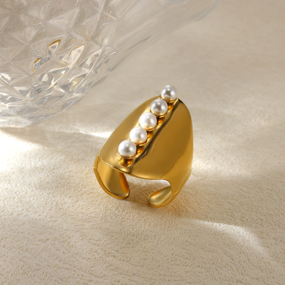 Jewelry IG Style Exaggerated Heart Shape Eye Solid Color 304 Stainless Steel Pearl Zircon Inlay Open Rings