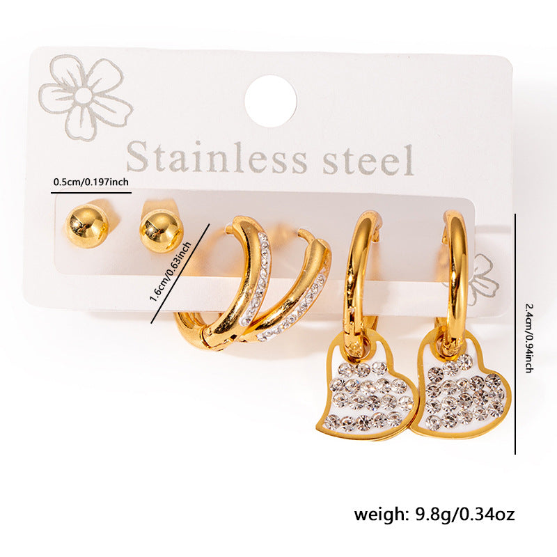 1 Set Elegant Star Heart Shape 304 Stainless Steel Drop Earrings