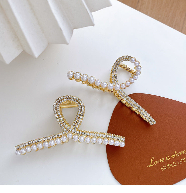 sweet solid color alloy inlay artificial pearls rhinestones hair claws 1 piece