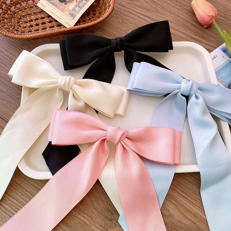 Sweet Ballet Style Satin Double Layer Big Bow Hairpin Spring Clip Streamer Elegant Girls Princess Hairstyle Hair Accessories