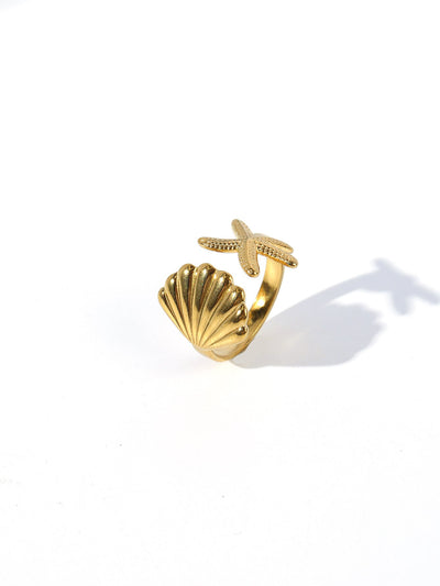 Jewelry Retro Starfish Heart Shape 304 Stainless Steel Plating Open Rings