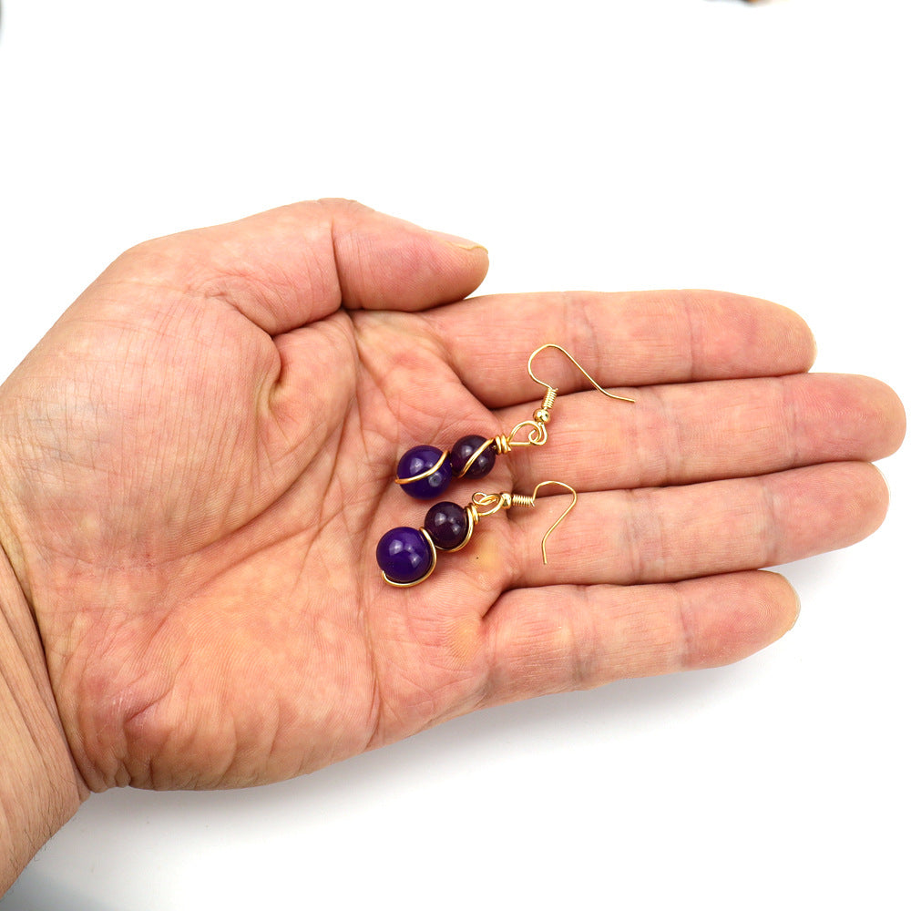 1 Pair Casual Pastoral Gourd Beaded natural stone Copper Drop Earrings