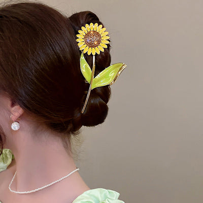 sweet sunflower alloy plating inlay rhinestones hair claws