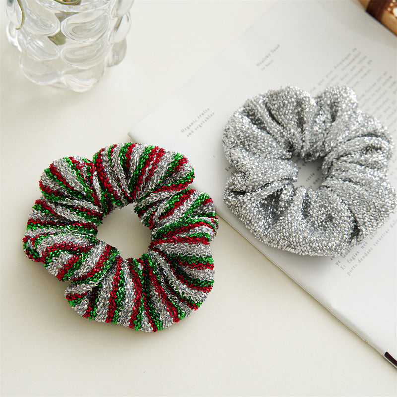 Christmas Elegant Cute Sweet Women's Color Block Stripe Bright Silk Handmade Hair Tie