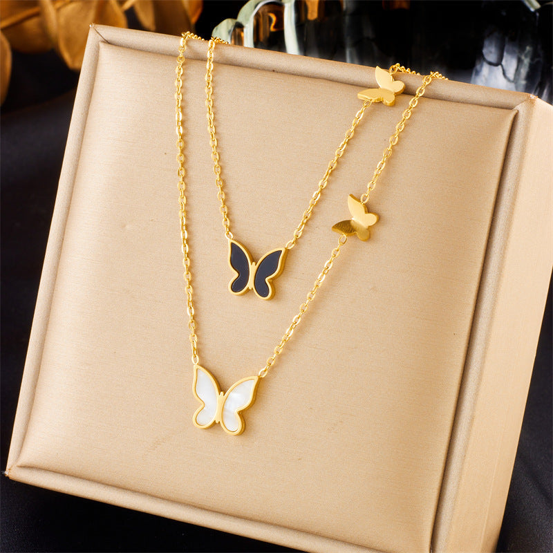 Jewelry Simple Style Butterfly Titanium Steel Plating Double Layer Necklaces