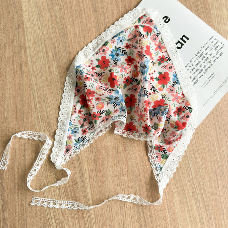 Three-State New Fresh Lace Edge Triangular Binder Small Floral Daisy Headcloth Long Summer Outing Hair Accessories