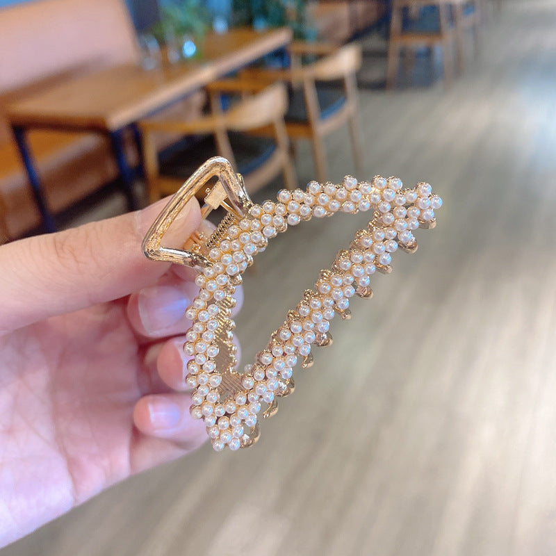korean style imitation pearl metal rhinestone catch clip