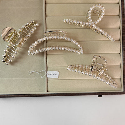 elegant geometric alloy inlay artificial pearls hair claws