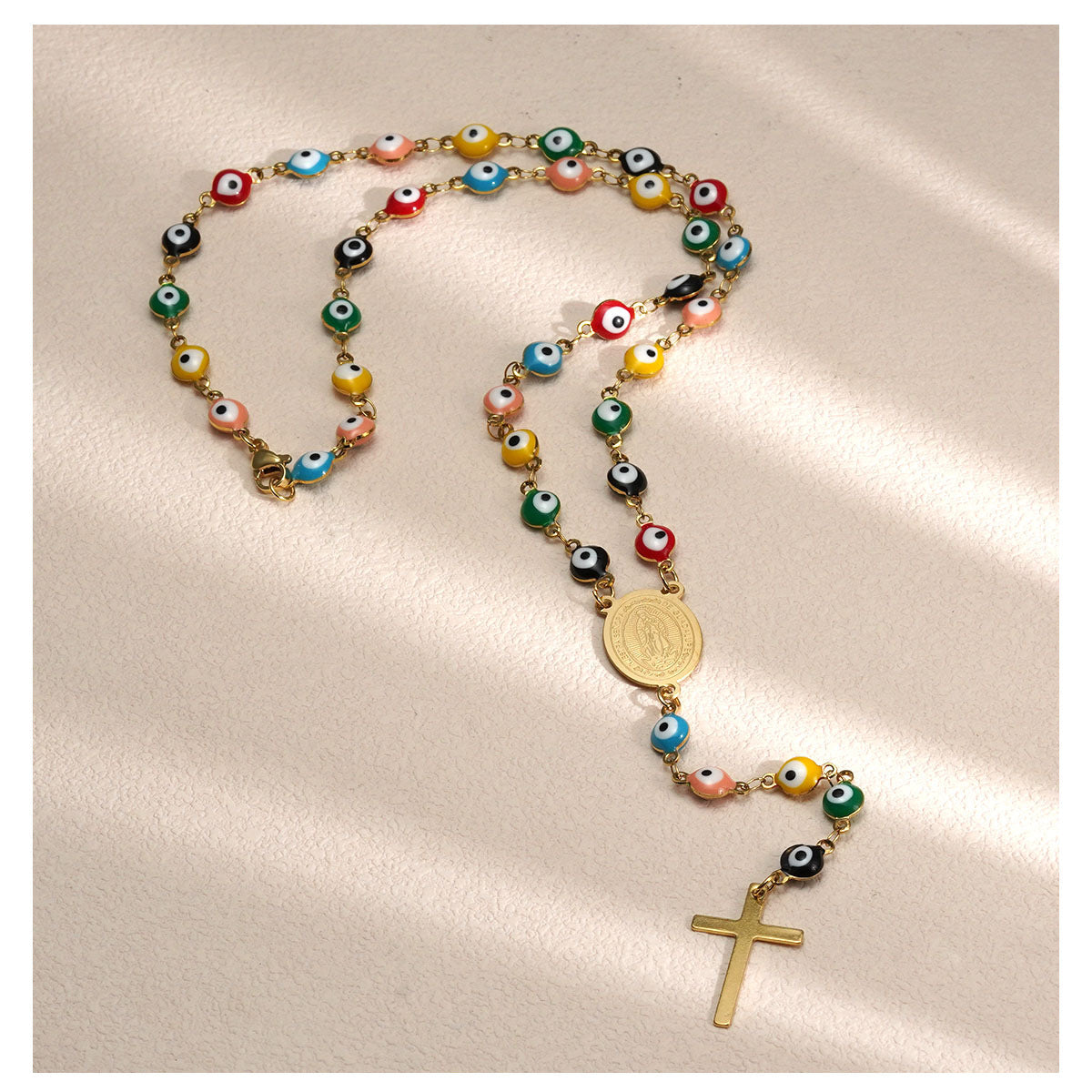 Jewelry Elegant Cross Devil's Eye Titanium Steel Enamel Pendant Necklace