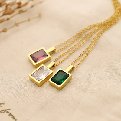 Jewelry Elegant Lady Streetwear Geometric Square Titanium Steel Zircon Plating Inlay Pendant Necklace