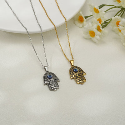 Jewelry Retro Hand Of Fatima Titanium Steel Pendant Necklace