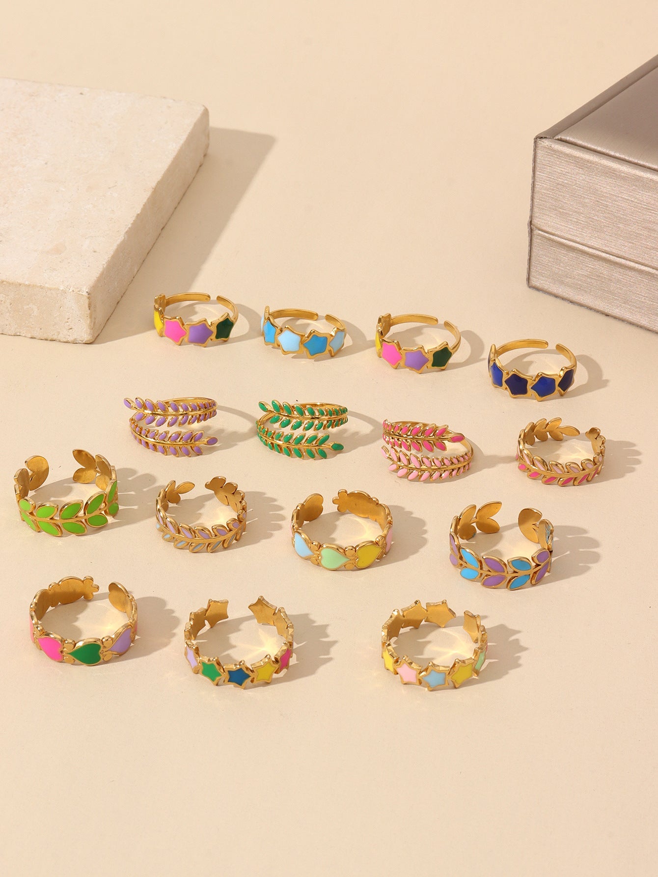 Jewelry IG Style Star Leaves Heart Shape 304 Stainless Steel Open Rings