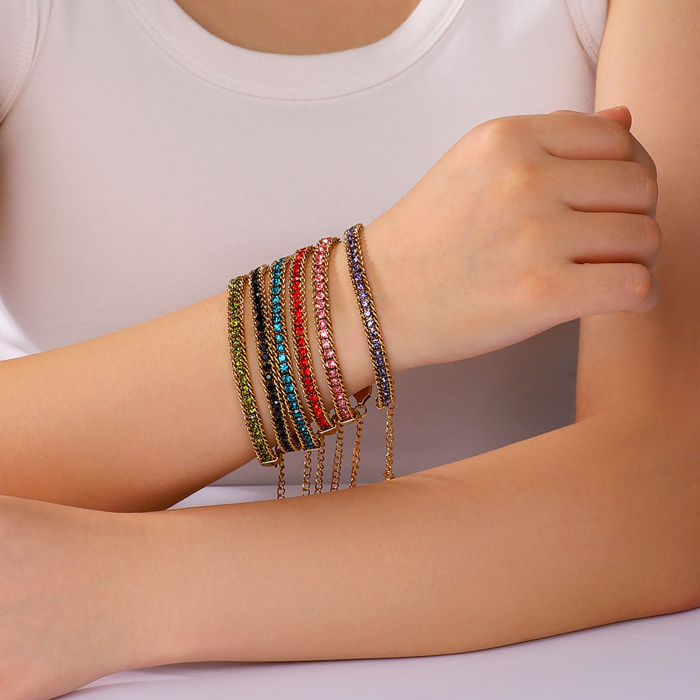 IG Style Geometric 304 Stainless Steel 18K Gold Plated Zircon Tennis Chain Bracelets In Bulk