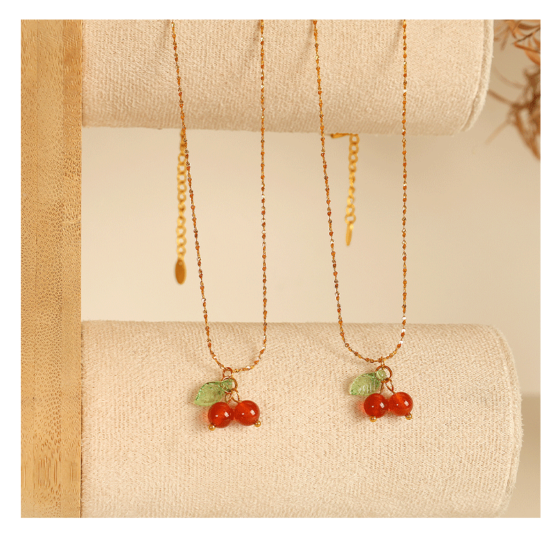 Jewelry Cute Cherry Titanium Steel Plating Pendant Necklace