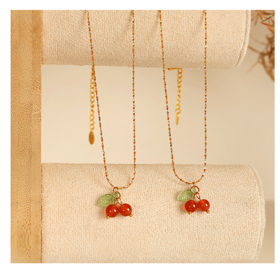 Jewelry Cute Cherry Titanium Steel Plating Pendant Necklace