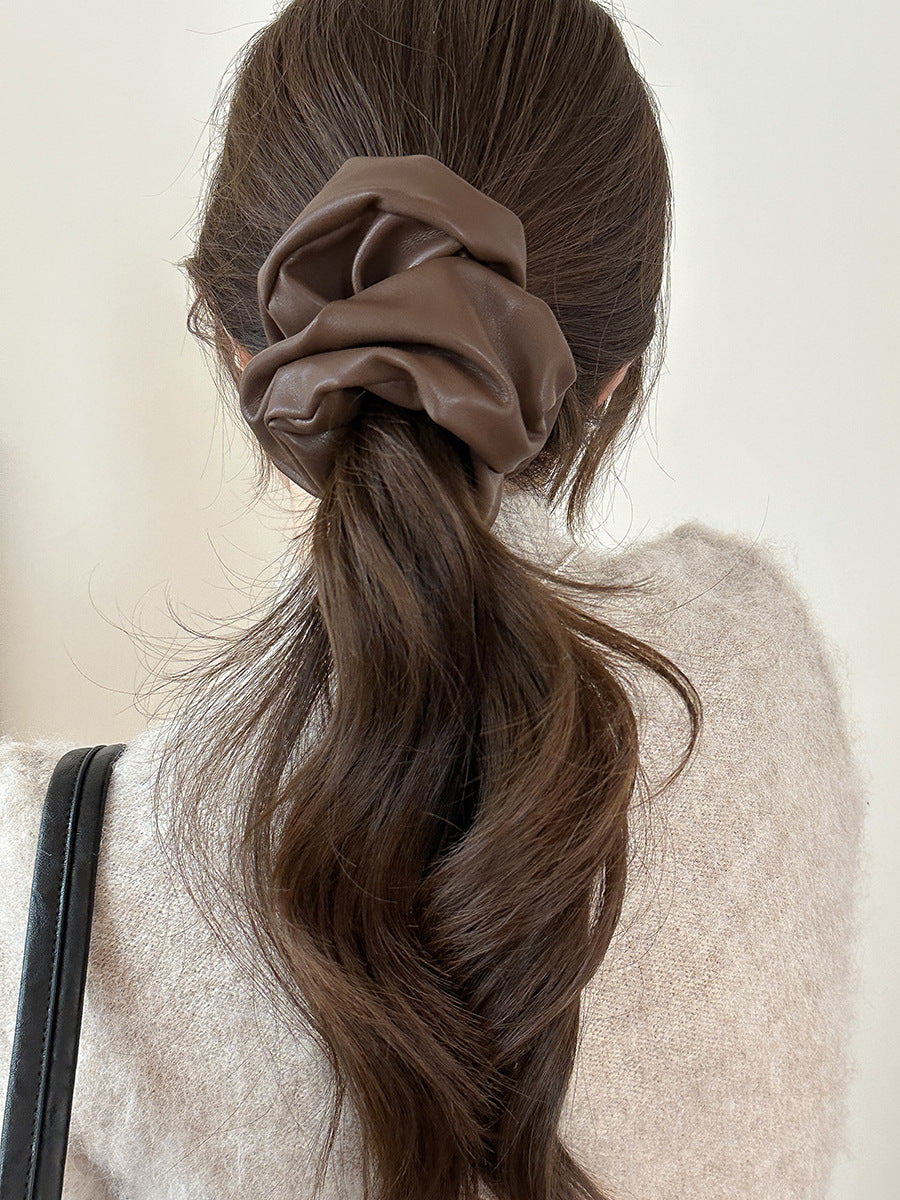 Autumn and Winter Anka ~ High-Grade Leather Large Intestine Hair Band Female Korean Style Low Ponytail Rubber Band Bun Hair Rope Hair Accessories