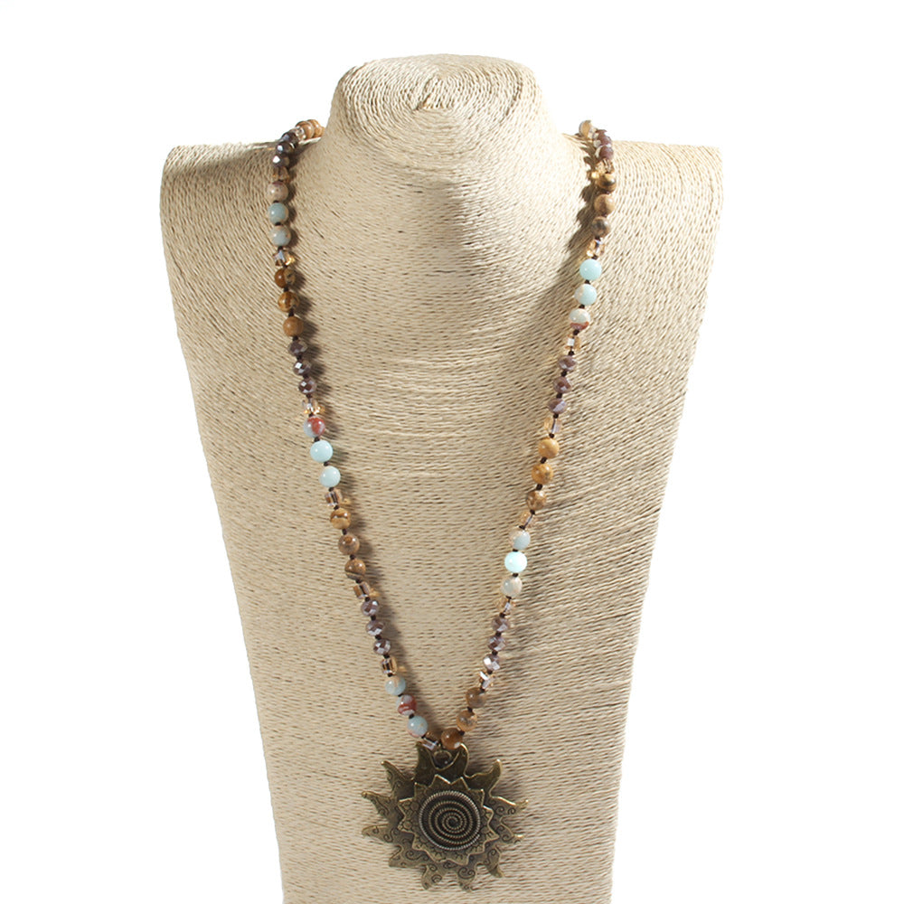 Bohemian Sun natural stone Beaded Chain Pendant Necklace In Bulk