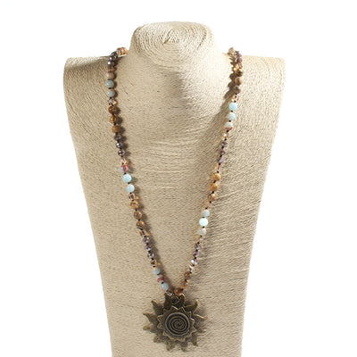 Bohemian Sun natural stone Beaded Chain Pendant Necklace In Bulk