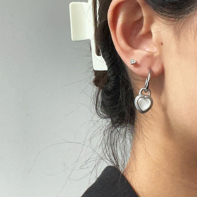 Jewelry Elegant Heart Shape Titanium Steel Opal Inlay Jewelry Set