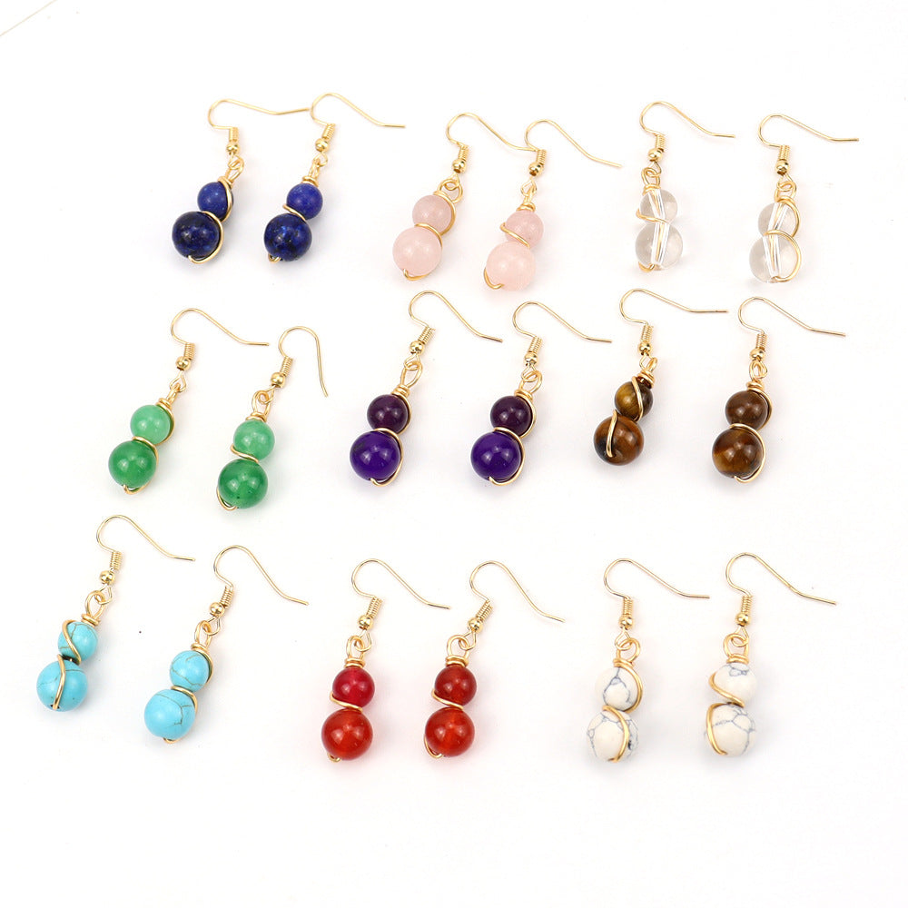 1 Pair Casual Pastoral Gourd Beaded natural stone Copper Drop Earrings