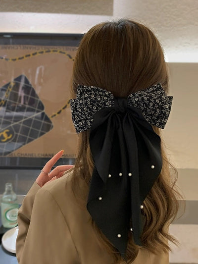 Women's Elegant Sweet Bow Knot Cloth Pearl Hair Clip Hair Tie
