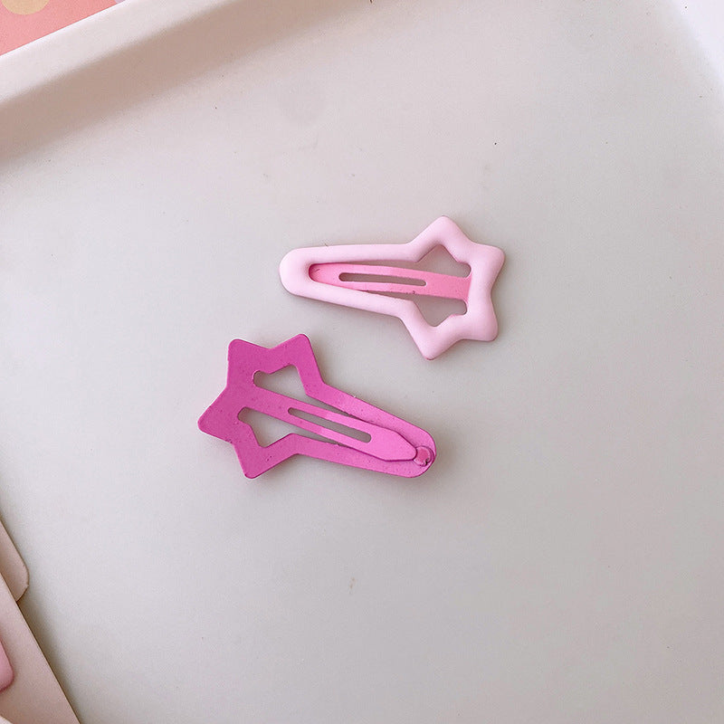 New Sweet Rose Pink Versatile Basic Hollow Heart Five-Star BB Clip Dripping Oil Partysu Hair Clip Hair Accessories