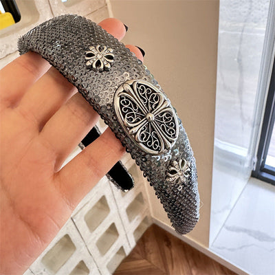 High-Grade French Headband  Internet Celebrity  Fengshui Diamond Letter H Hairpin Special-Interest Design Sequ Headband Hair Accessories