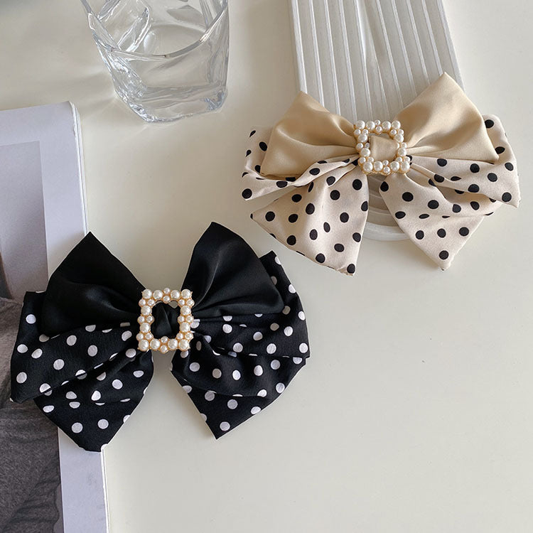 korean style wave dot big bow pearl hairpin