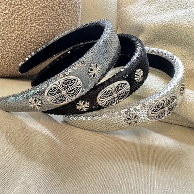 High-Grade French Headband  Internet Celebrity  Fengshui Diamond Letter H Hairpin Special-Interest Design Sequ Headband Hair Accessories