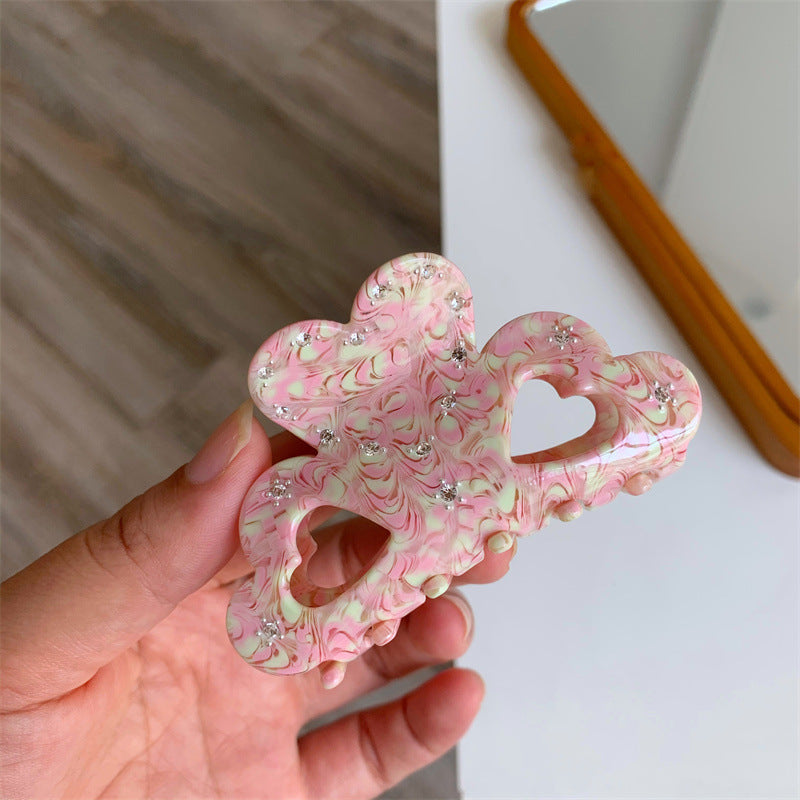 Women's Sweet Heart Shape Acetic acid sheets Hollow Out Inlay Rhinestones Hair Claws