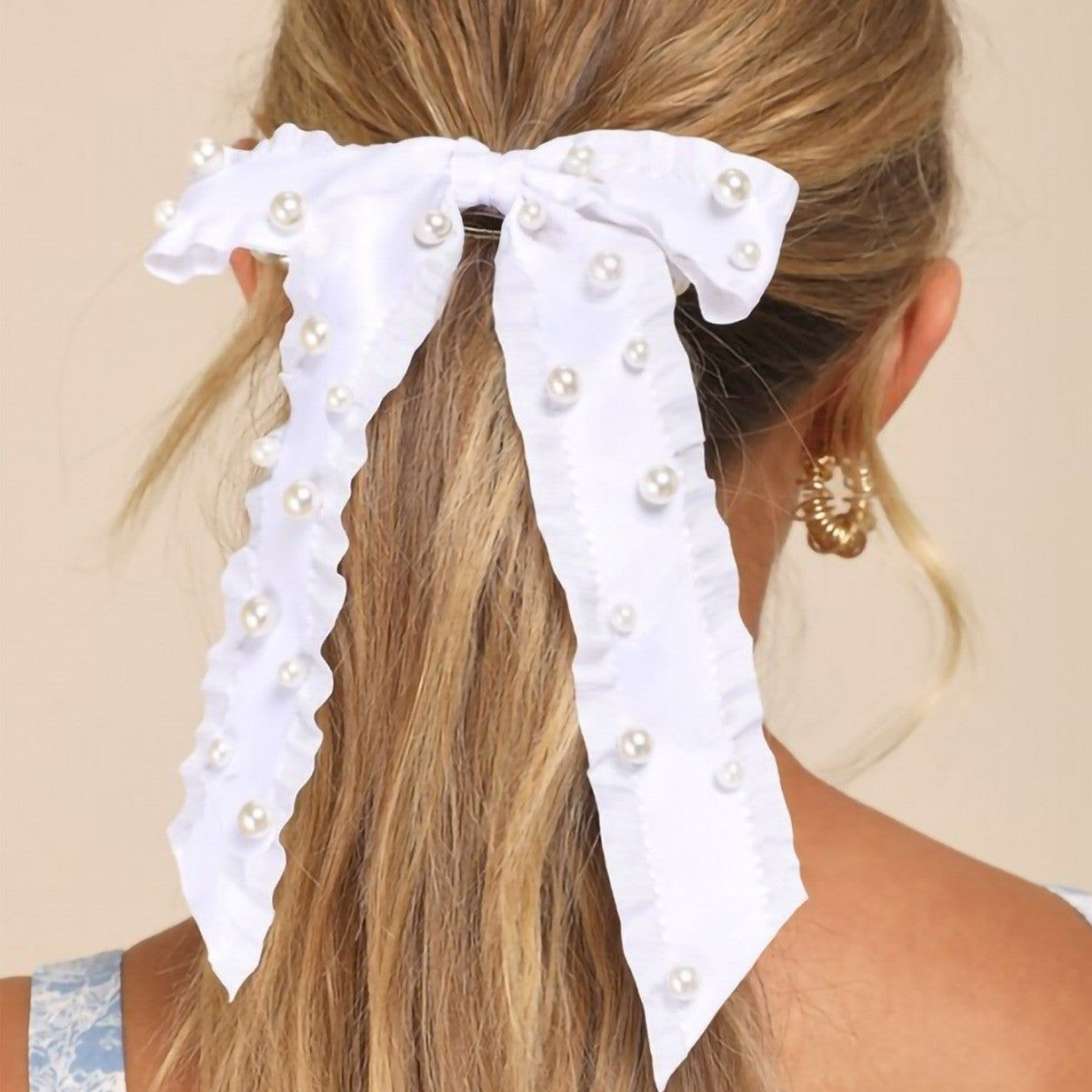 Women's Basic Bow Knot Ribbon Inlaid Pearls Hair Clip