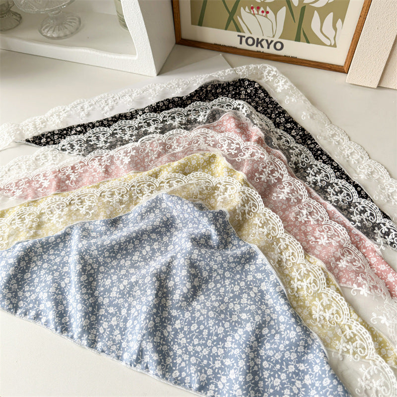 Small Floral Scarf 2024 New Floral Tie Hair Scarf Sense Shawl Lace Stitching Hair Band Scarf