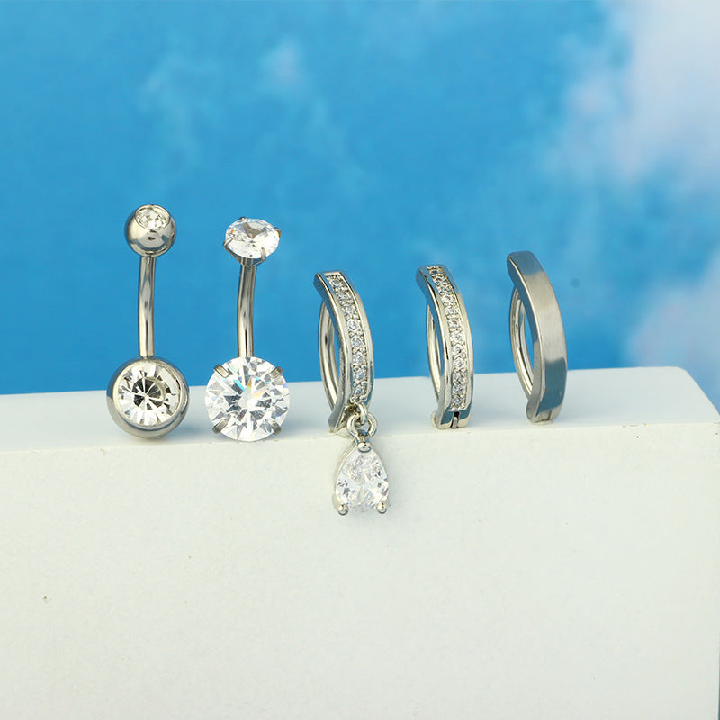 1 Piece 1 Set Belly Rings Simple Style Shiny Geometric 316L Stainless Steel  Copper Inlay Zircon