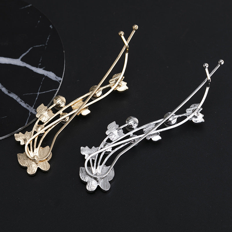simple style butterfly alloy inlay artificial pearls rhinestones hair clip 1 piece