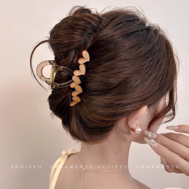 Cute love grab clip girl 2025 new popular high-end disc hair shark clip hairpin hair card headdress