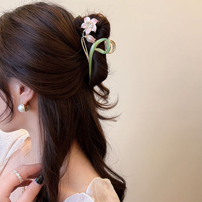sweet flower alloy plating inlay artificial pearls hair claws