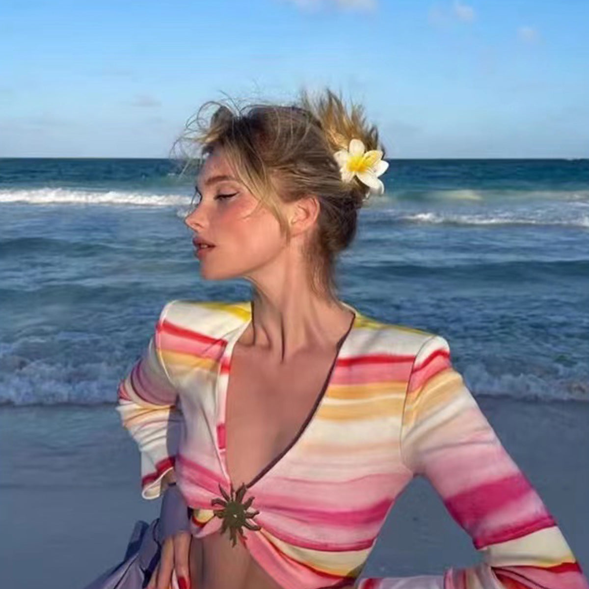 retro flower plastic resin hair band 1 piece