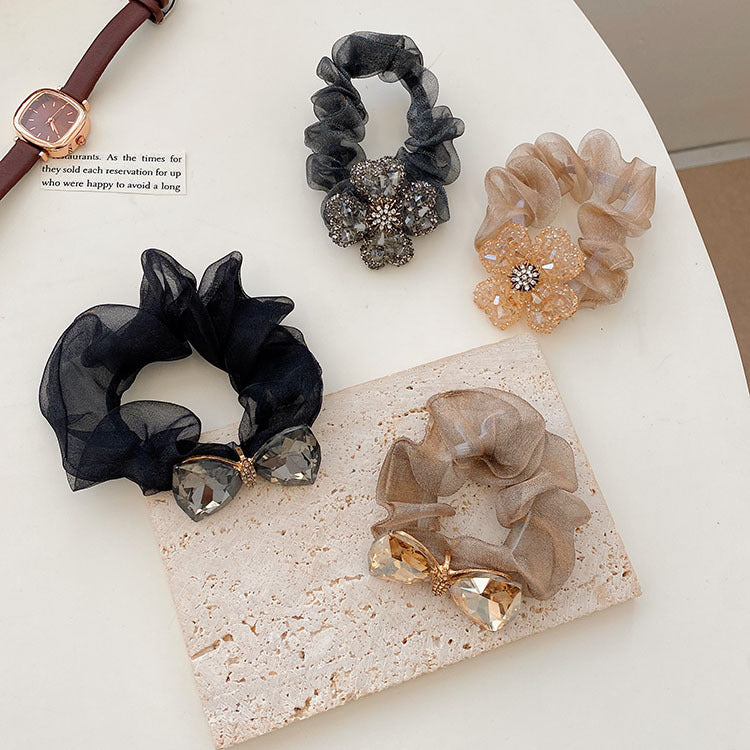 fashion bow knot cloth handmade rhinestones hair tie 1 piece