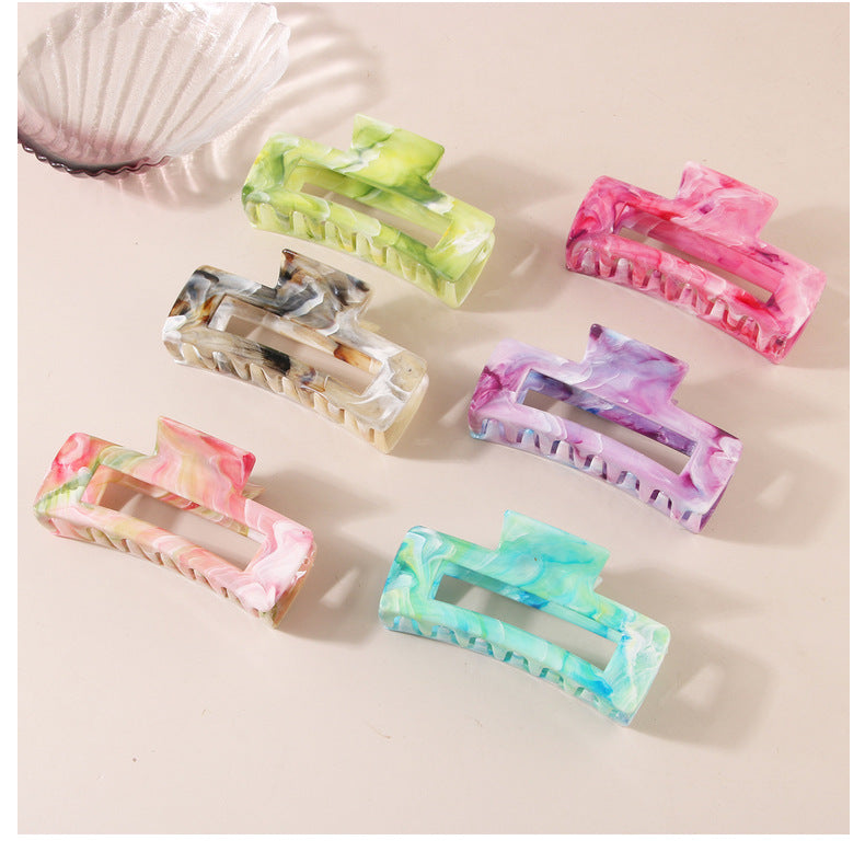 New Arrival Marble Color Rectangular Grip High-Grade Sense Niche Updo Imitation Acetic Acid Shark Clip Hair Accessories Headdress