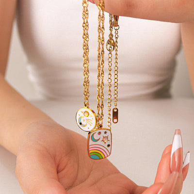 Jewelry IG Style Cute Moon Titanium Steel Enamel Plating Pendant Necklace