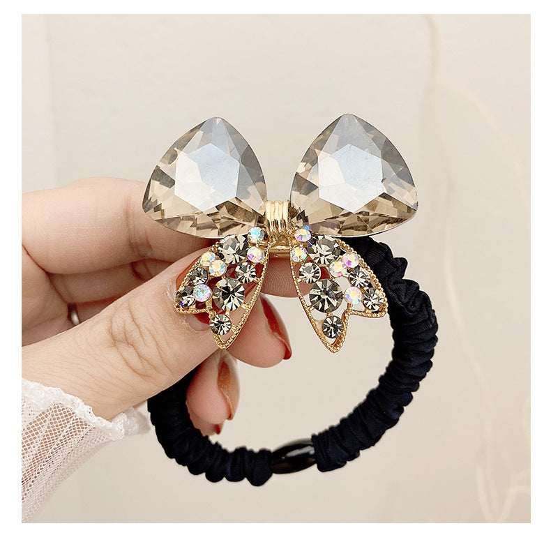 simple style bow knot alloy inlaid crystal hair tie