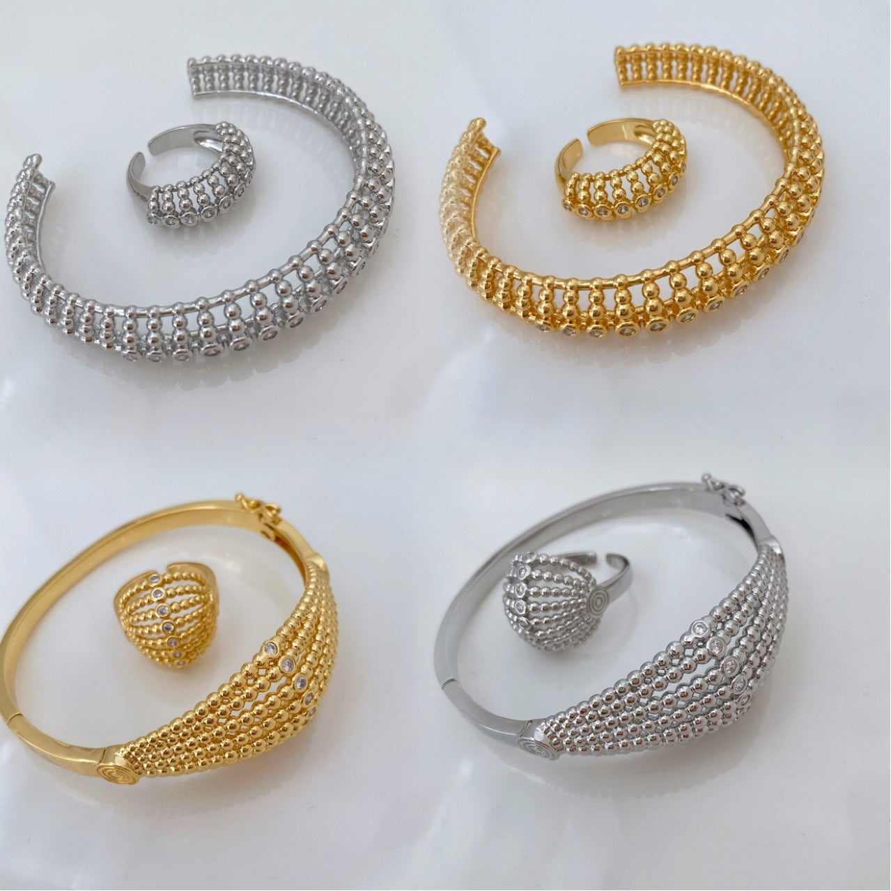 Jewelry Vintage Style Geometric Copper Zircon Plating Rings Bracelets