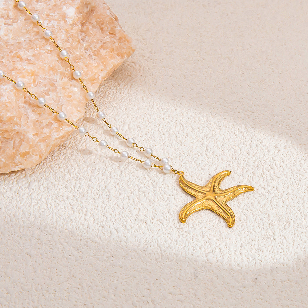 Jewelry Vintage Style Beach Starfish Shell 304 Stainless Steel Plating Pendant Necklace