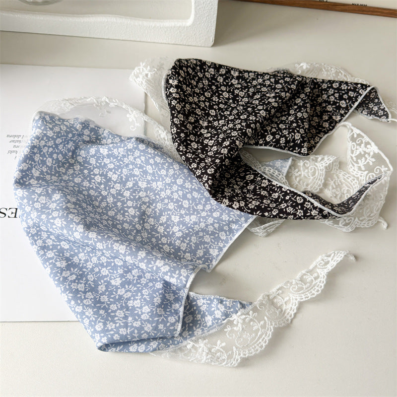Small Floral Scarf 2024 New Floral Tie Hair Scarf Sense Shawl Lace Stitching Hair Band Scarf