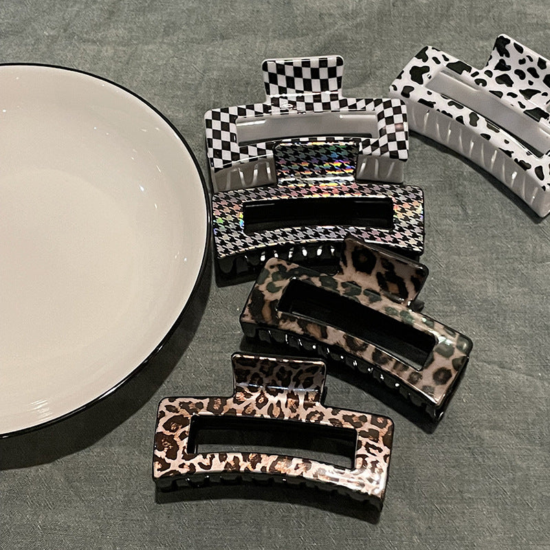 simple style cows plaid cheetah print plastic stoving varnish hollow out hair claws